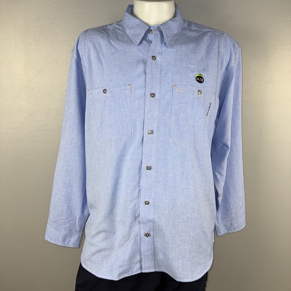 Orvis Blue Chambray Active Fit Tech Button Up Ventilated Work Shirt XXL *READ